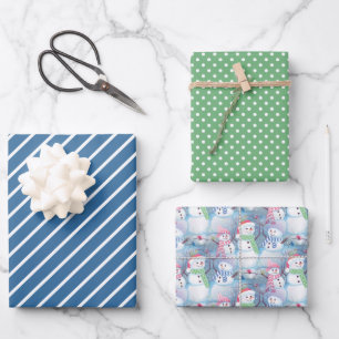 Farbenfrohe Fun Funny Holiday Snowmen Art Pattern Geschenkpapier Set