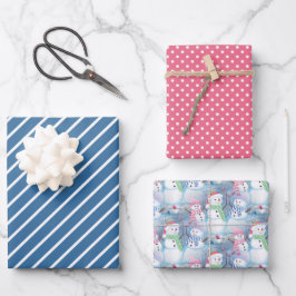 Farbenfrohe Fun Funny Holiday Snowmen Art Pattern Geschenkpapier Set