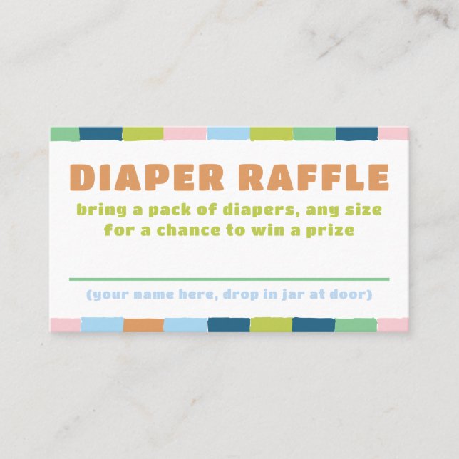 Farbenfrohe Fun Gender Neutral Baby Diaper Raffel Visitenkarte (Vorderseite)