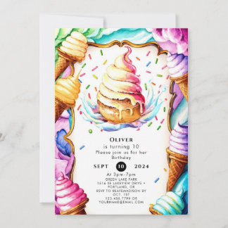 Farbenfrohe Fun Scoop Ice Cream Geburtstag Einladung