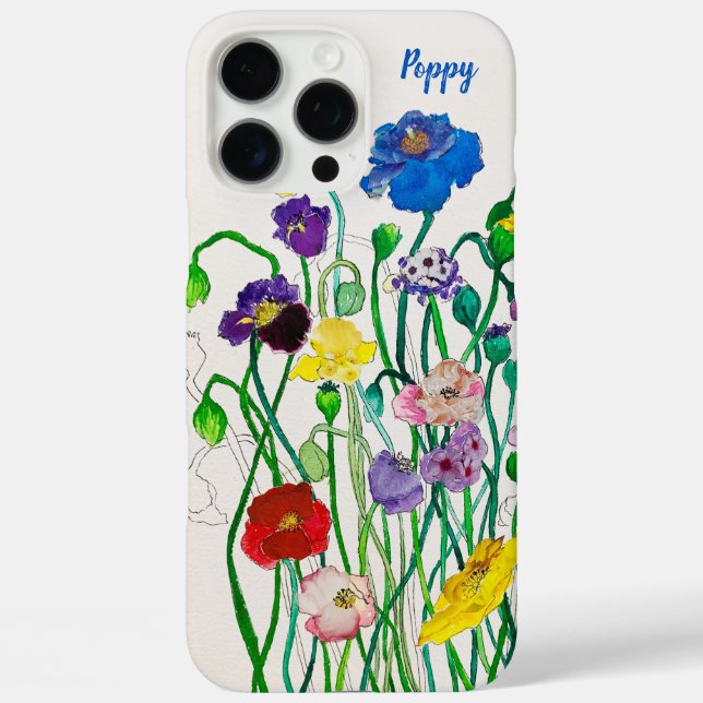 Farbenfrohe Fun Wild Poppy Wasserfarbe iPhone 16 Pro Max Hülle (Rückseite)
