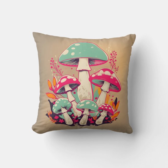 Farbenfrohe Fungi Illustration Pillow Kissen (Vorderseite)