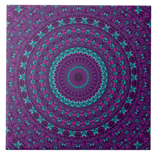 Farbenfrohe Funkelnd Jewel Tone Mandala Fliese (Vorderseite)