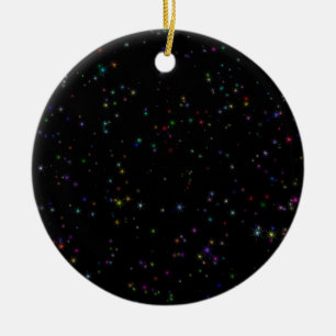 Farbenfrohe funkelnde Sterne im dunkelschwarzen De Keramik Ornament