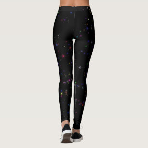 Farbenfrohe funkelnde Sterne im dunkelschwarzen De Leggings