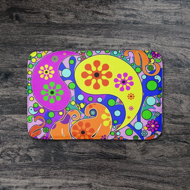 Farbenfrohe Funky Blume Retro Paisley Hippie Badematte (Von Creator hochgeladen)
