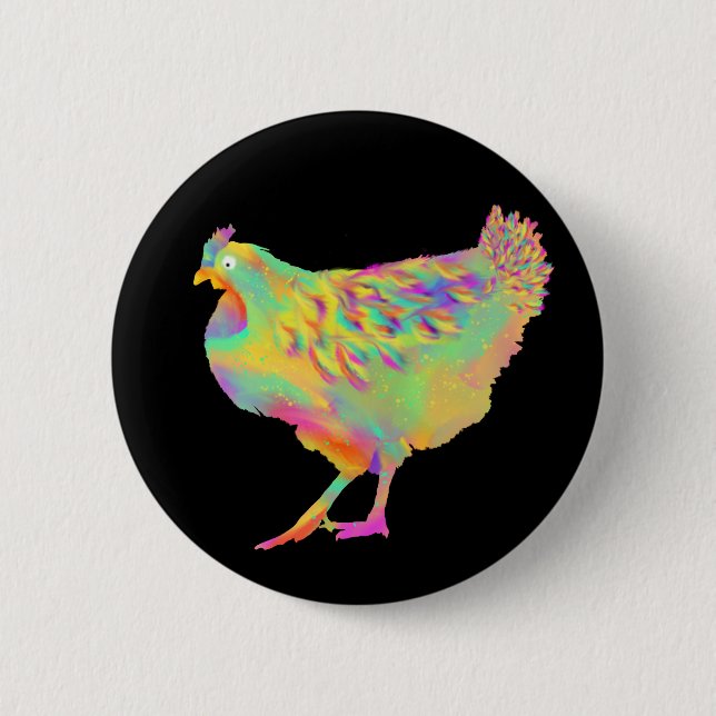 Farbenfrohe Funky Chicken Funny Funny Farm Geflüge Button (Vorderseite)