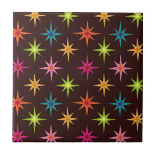 Farbenfrohe Funky Mid Century Atomic Starbursts Fliese
