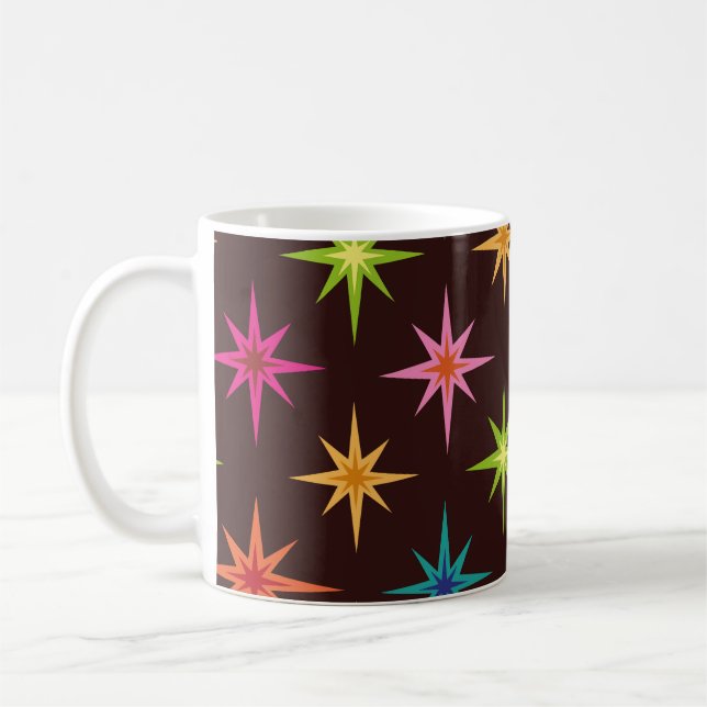 Farbenfrohe Funky Mid Century Atomic Starbursts   Kaffeetasse (Links)
