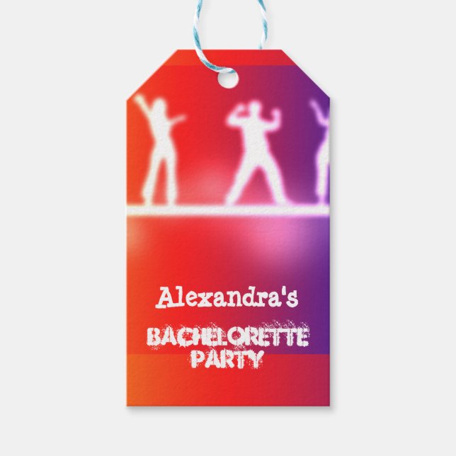 Farbenfrohe funky Neon Dancers Junggeselinnen-Absc Geschenkanhänger (Vorderseite)