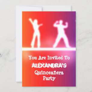Farbenfrohe funky Neontänzer Quinceañera Party Einladung