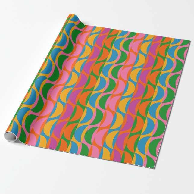 Farbenfrohe Funky Pop Art Wavy Moon Streifen Muste Geschenkpapier (Ungerollt)
