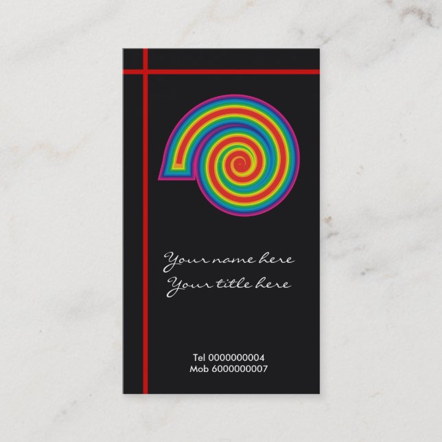 Farbenfrohe Funky Spirale und rote Kreuzlinien Visitenkarte (Vorderseite)