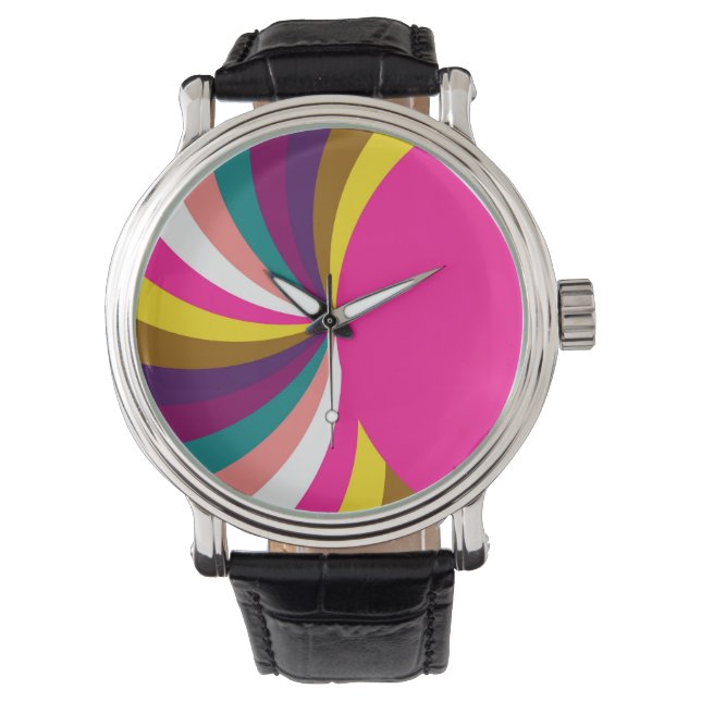 Farbenfrohe Funky Stripes Modernes geometrisches M Armbanduhr (Vorderseite)