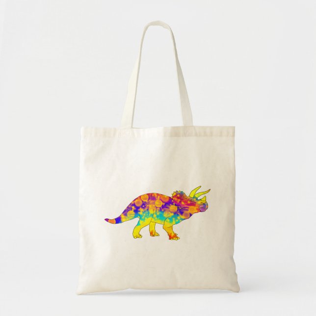 Farbenfrohe Funky Triceratops Niedlich Dinosaurier Tragetasche (Vorne)