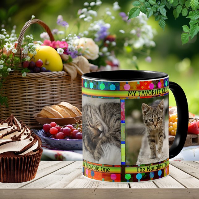 Farbenfrohe Funny Cat Mama Foto Tasse (Colorful funny cat mom photo mug. A delightful gift for a mom and cat lover)