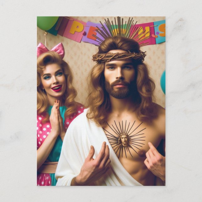 Farbenfrohe Funny Happy Geburtstag Jesus Postkarte (Vorderseite)