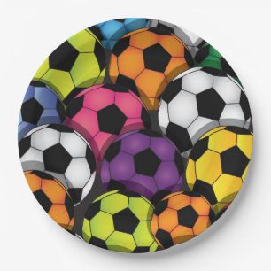 Farbenfrohe Fußball-Bälle Designpapier Party Plaka Pappteller