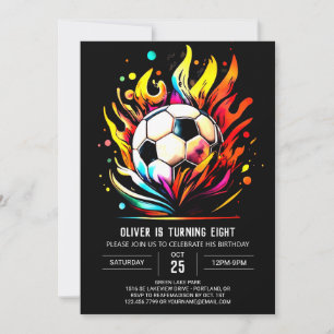 Farbenfrohe Fußball-Kinder zum Geburtstag Einladung