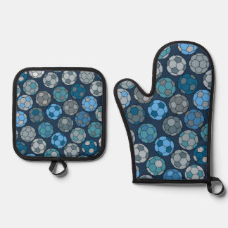 Farbenfrohe Fußball-Muster Ofenhandschuh & Topflappen-Set