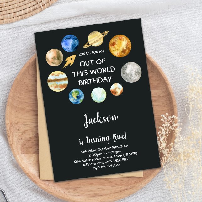 Farbenfrohe Galaxie-Raketenthema für Kinder Einladung (Out of this world birthday invitations)