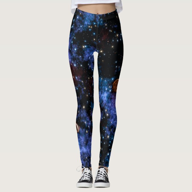 Farbenfrohe Galaxien, Sterne und Planeten im Nacht Leggings (Vorderseite)
