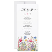 Farbenfrohe Garden Boho Wildblumen Hochzeitsmenü