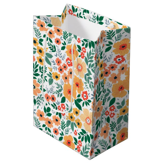 Farbenfrohe Garden Bouquet Muster Mittlere Geschenktüte (Vorderseite Schrägansicht)