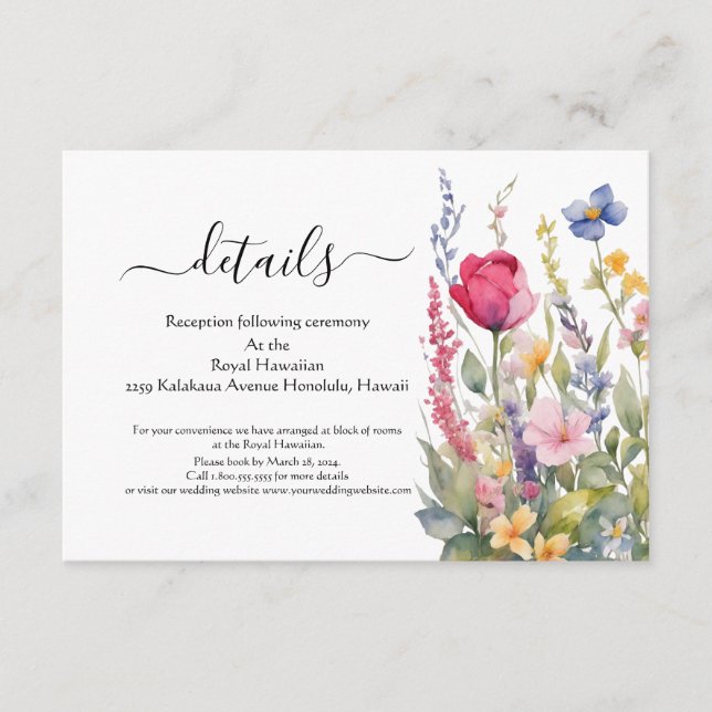 Farbenfrohe Gartenanlage Boho Wildblumen Eintritts Begleitkarte (Vorderseite)