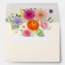 Farbenfrohe Gartenblumen Handgeschriebene Hochzeit