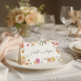 Farbenfrohe Gartenblumen Hochzeit Platzkarte