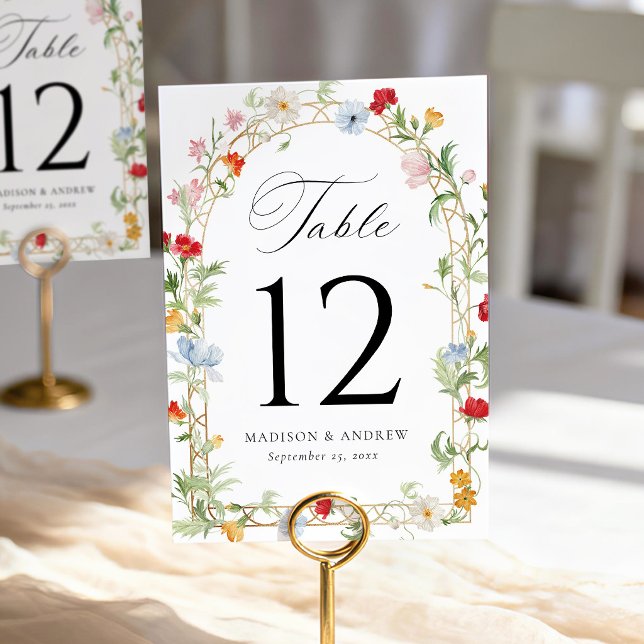 Farbenfrohe Gartengesteck-Hochzeit Tischnummer (Von Creator hochgeladen)