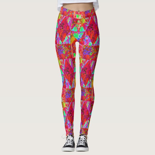 Farbenfrohe Gartenquiltmalerei mit Red Hydrangea Leggings (Vorderseite)