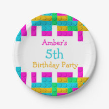 Farbenfrohe Gebäude Blocks Girl Birthday Party