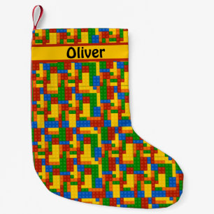 Farbenfrohe Gebäude Bricks Muster Personalisiert Kleiner Weihnachtsstrumpf