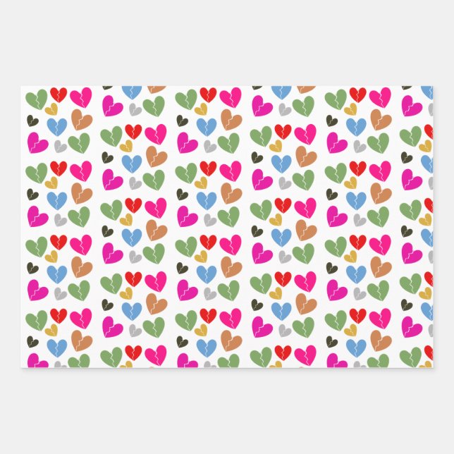 Farbenfrohe gebrochene Herzen: Liebe & Design Geschenkpapier Set (Vorderseite)