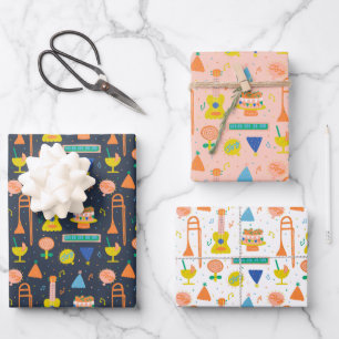 Farbenfrohe Geburtstagsparty Geschenkpapier Set