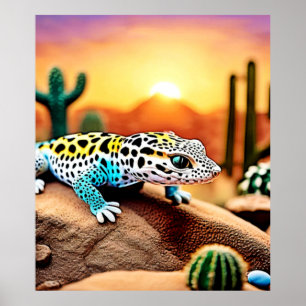 Farbenfrohe Gecko Rocks Design Poster