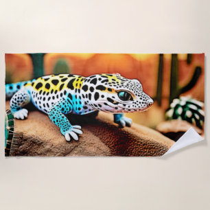 Farbenfrohe Gecko Rocks Design Strandtuch