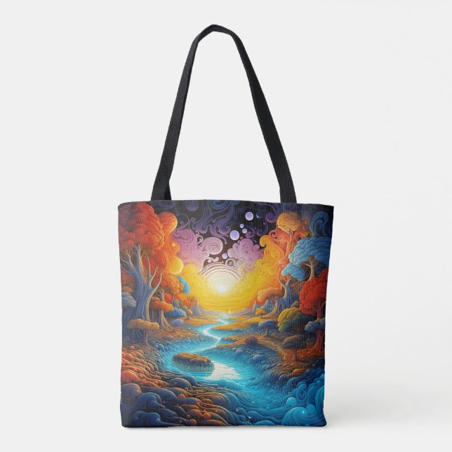 Farbenfrohe geheimnisvolle Landschaft Tasche (Rückseite)
