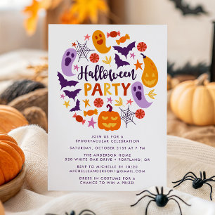 Farbenfrohe Geister und Pumpkins Halloween-Party Einladung