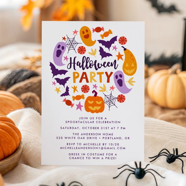 Farbenfrohe Geister und Pumpkins Halloween-Party Einladung (Von Creator hochgeladen)