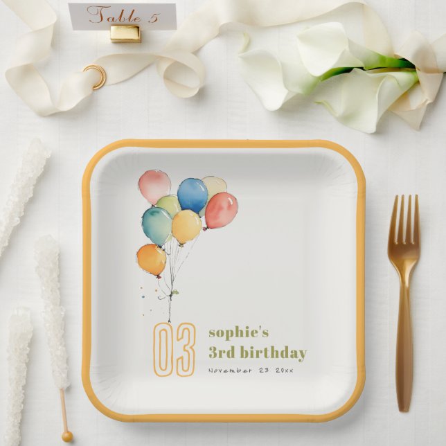 Farbenfrohe gelbe Rot-Grün-Balloons Kindergeburtst Pappteller (Hochzeit)