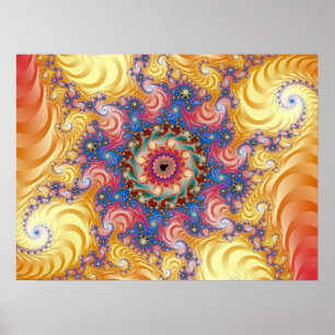 Farbenfrohe gelbe Spiralen Mandelbrot Poster