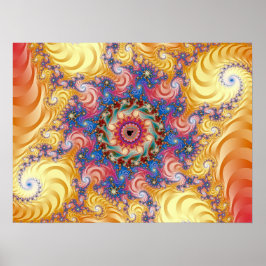 Farbenfrohe gelbe Spiralen Mandelbrot Poster