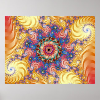 Farbenfrohe gelbe Spiralen Mandelbrot Poster