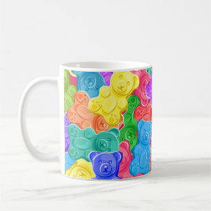 Farbenfrohe Geleebären, gummige Bonbons. Seamles Kaffeetasse