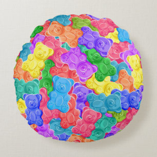 Farbenfrohe Geleebären, gummige Bonbons. Seamles Rundes Kissen