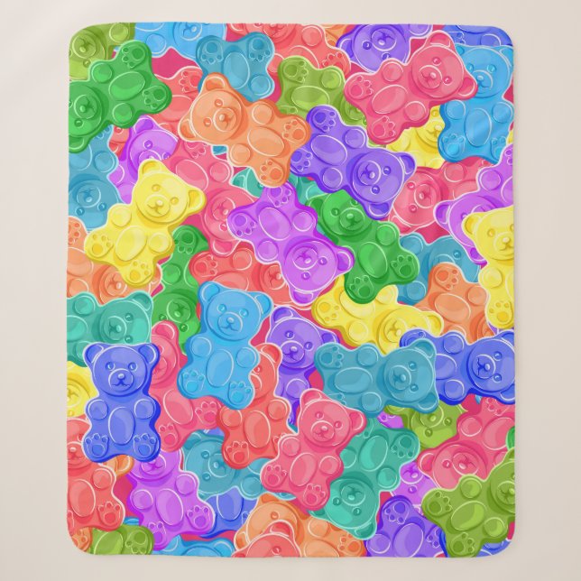 Farbenfrohe Geleebären, gummige Bonbons. Seamles Sherpadecke (Vorderseite)