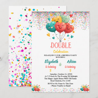 Farbenfrohe gemeinsame Twin Birthday Party für Kin Einladung